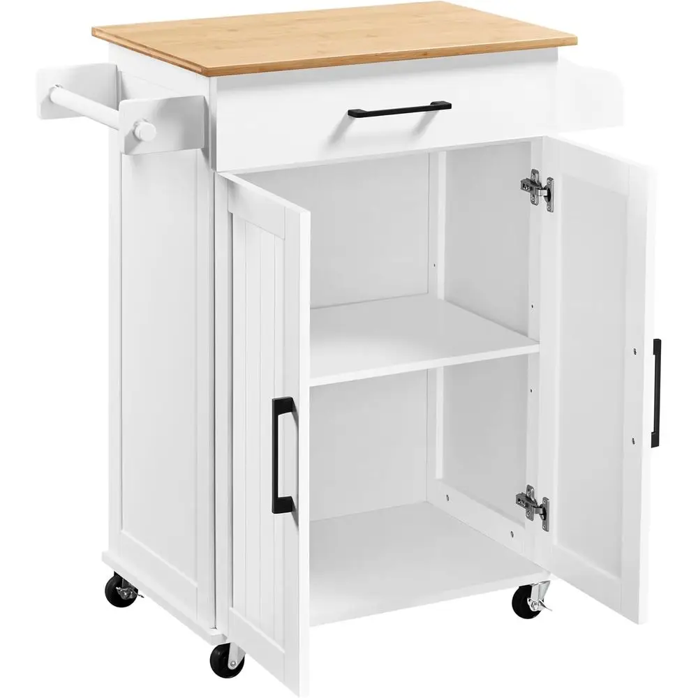 Commercial Kitchen Island - Witte rollende keukenwagen met opbergrek en