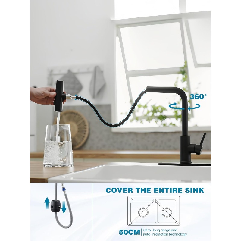 Commercial Kitchen Sprayer - Keukenkraan met uittrekbare sproeikop, watervalfunctie, enkele